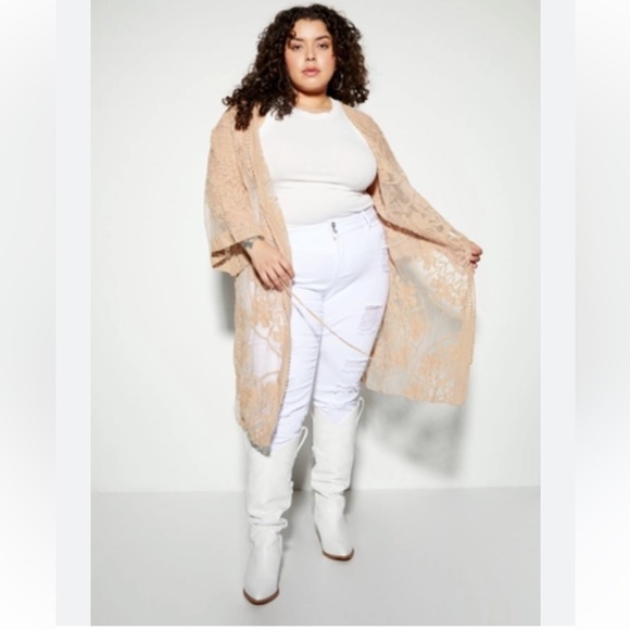 •RUE21•NWT BLUE FLORAL LACE SHEER CROCHET BELL SLEEVE OPEN FRONT KIMONO- MEDIUM - Picture 3 of 8